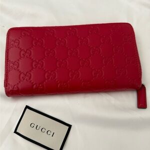 Gucci Red Embossed Leather Wallet